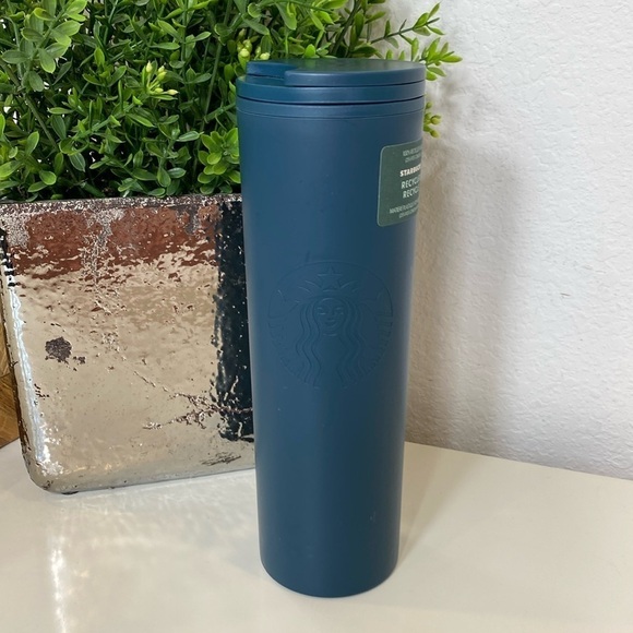 Starbucks ‘22 Matte‎ Tumbler Mermaid Engraved Recycled Materials 16OZ w/lid Teal - Picture 1 of 5